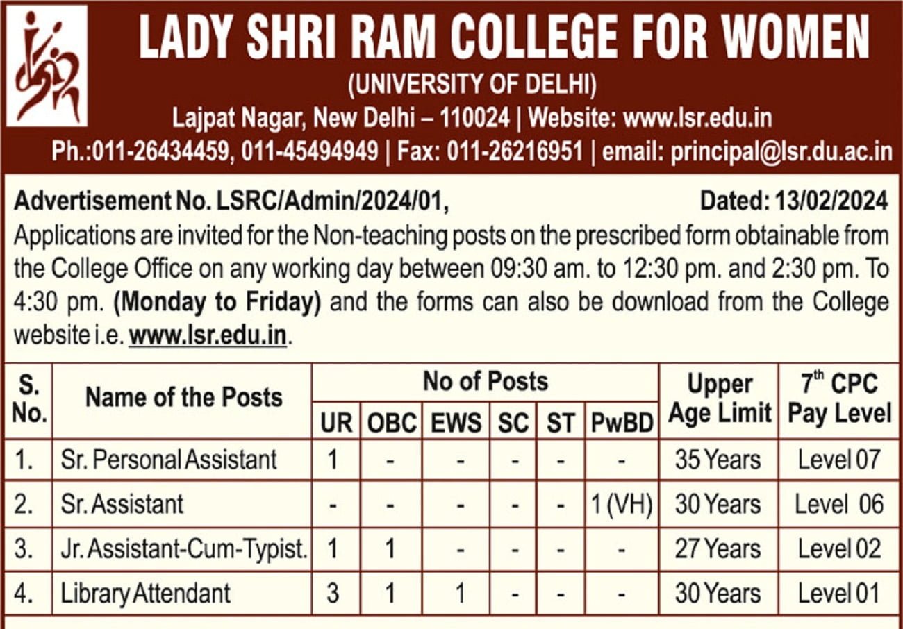 Lady shri ram college non-teaching posts